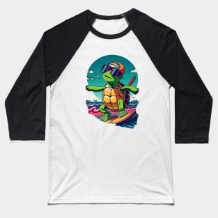 Cool Surfing Turtle Baseball T-Shirt